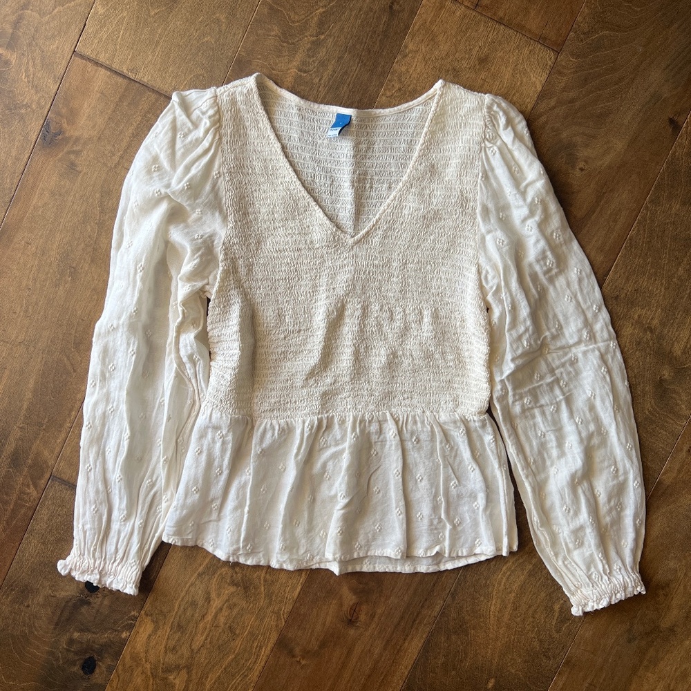 Long Sleeve V-Neck Smock Top